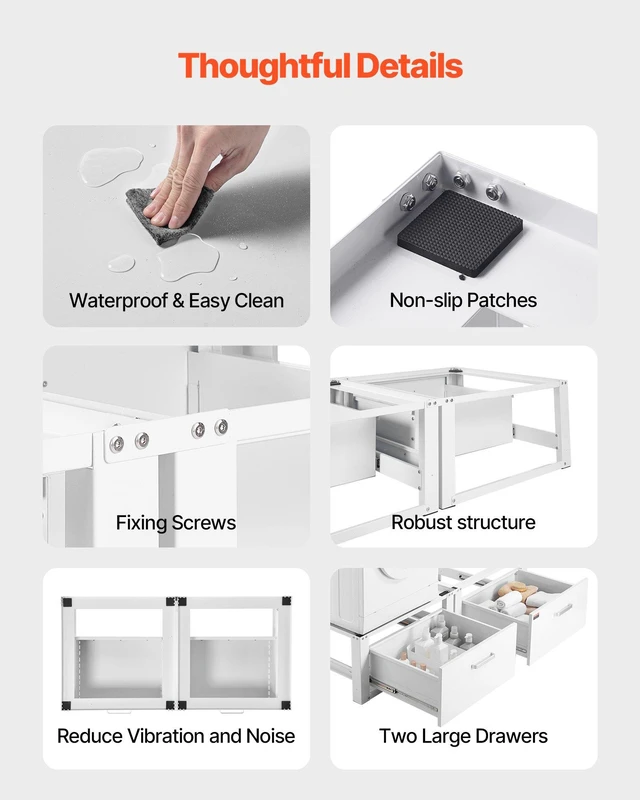 Alt view image 7 of 8 - VEVOR Laundry Pedestal, 14 in Height, Washer and Dryer Pedestals with Drawer, 700 lbs Weight Load Capacity, Non-Slip Feet, Heavy-duty Steel Washing Machine Stand Universal Fit, White, 2 Pack
