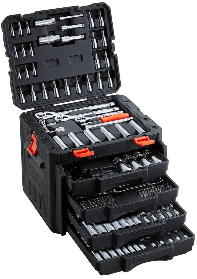 Main image of VEVOR Mechanics Tool Set, 297-Piece Mechanic Tool Kit, 1/4 in, 3/8 in, and 1/2 in Drive, SAE and Metric Socket Set, Wrenches, Screwdriver Bits, Accessories, and Storage Case, for Automotive Repair