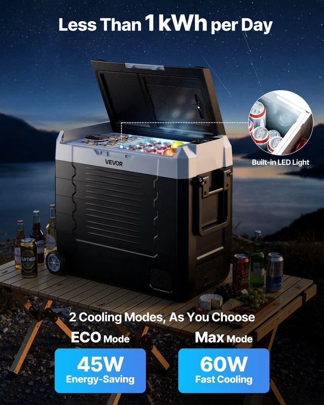 Alt view image 5 of 8 - VEVOR Car Refrigerator, DC 12/24V AC100-240V Compressor Electric Cooler, -4°F to 68°F Truck Refrigerator with APP Control, Wheels & Dual Zone, 58 QT Cars Cooler for RVs, Boats, Camping, Fishing