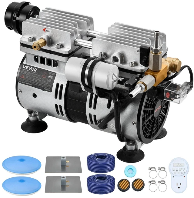 Main image of VEVOR Pond Aerators, 5.2CFM Aeration System for Lakes up to 3 Acres, 3/4 HP Air Compressor, 2 Diffusers & Two 100' Weighted Tubings, Outdoor Pond Aeration Pump for Deep Water Oxygen Circulation