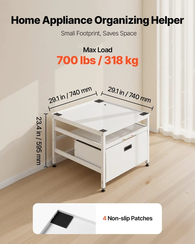 Alt view image 3 of 8 - VEVOR Laundry Pedestal, 23 in Height, 29 x 29 in Washer and Dryer Pedestals with Pull-out Tray and Storage Space, 700 lbs Load Capacity, Non-Slip Feet Washing Machine Stand Universal Fit, White