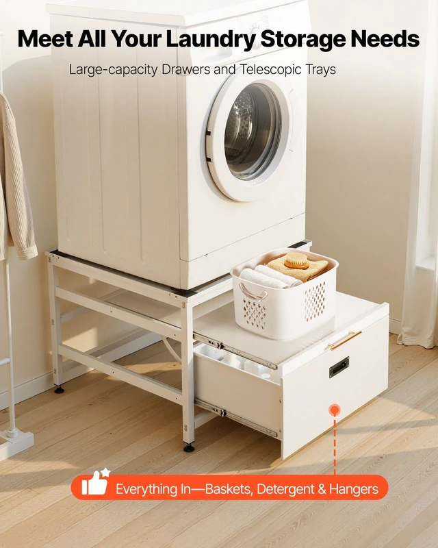 Alt view image 5 of 8 - VEVOR Laundry Pedestal, 23 in Height, 29 x 29 in Washer and Dryer Pedestals with Pull-out Tray and Storage Space, 700 lbs Load Capacity, Non-Slip Feet Washing Machine Stand Universal Fit, White