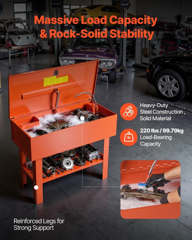 Alt view image 3 of 8 - VEVOR Parts Washer 40-Gallon, 17 Gallon Solvent Capacity, 1 Gallon per Minute Max Pump Output, Steel Cabinet Electric Pump Automotive Parts Washer Cleaner for Wheel Bearings, Gears, and Carburetors