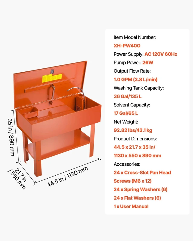 Alt view image 7 of 8 - VEVOR Parts Washer 40-Gallon, 17 Gallon Solvent Capacity, 1 Gallon per Minute Max Pump Output, Steel Cabinet Electric Pump Automotive Parts Washer Cleaner for Wheel Bearings, Gears, and Carburetors