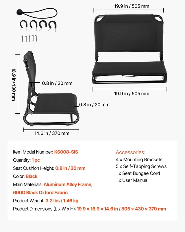 Alt view image 7 of 8 - VEVOR Kayak Seat, Folding Kayak Seat with Comfortable Back Support, Aluminum Alloy Frame & 600D Oxford Fabric, Easy Assembly for Paddling, Fishing and Recreational Kayaking