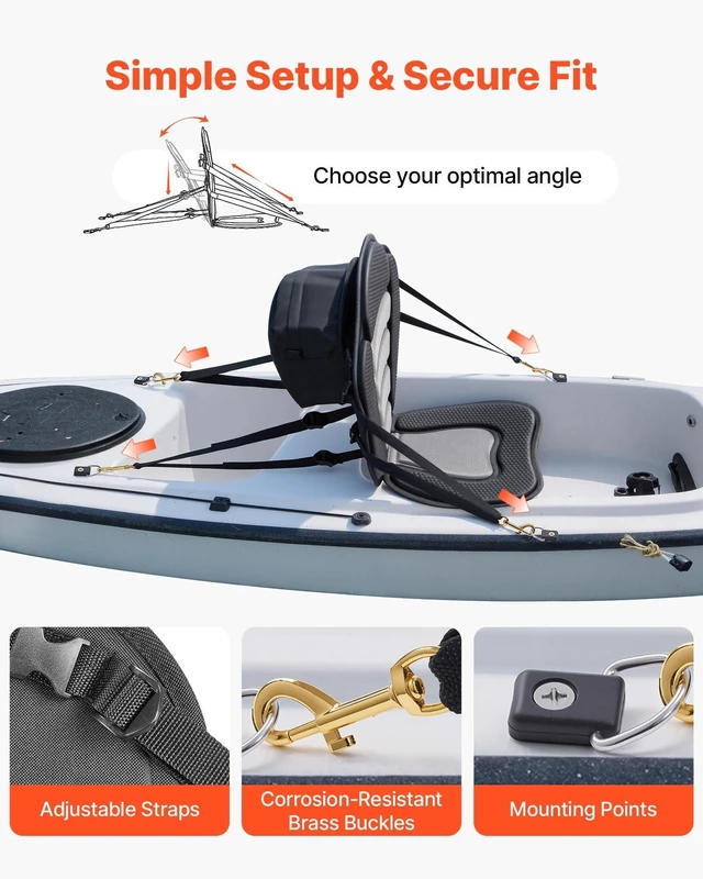 Alt view image 4 of 8 - VEVOR Kayak Seat, 2 Pack 0.5" Thick, Universal Paddle Board Seat with Back Support, Sit-on-Top Soft Padded Cushion with Storage Bag & Adjustable Straps for SUP, Canoe, Fishing Boat, Inflatable Kayak