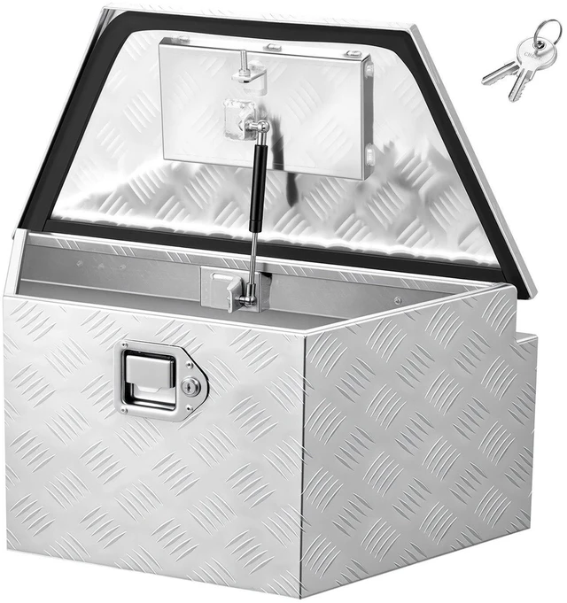 Main image of VEVOR Trailer Tongue Box, 26" x 13" x 12" Aluminum Trailer Tongue Tool Box, Heavy Duty Storage Organizer with Lock and Keys, Utility Tool Chest for Pickup Truck Bed, RV, SUV, Off-Road Vehicle, Silver