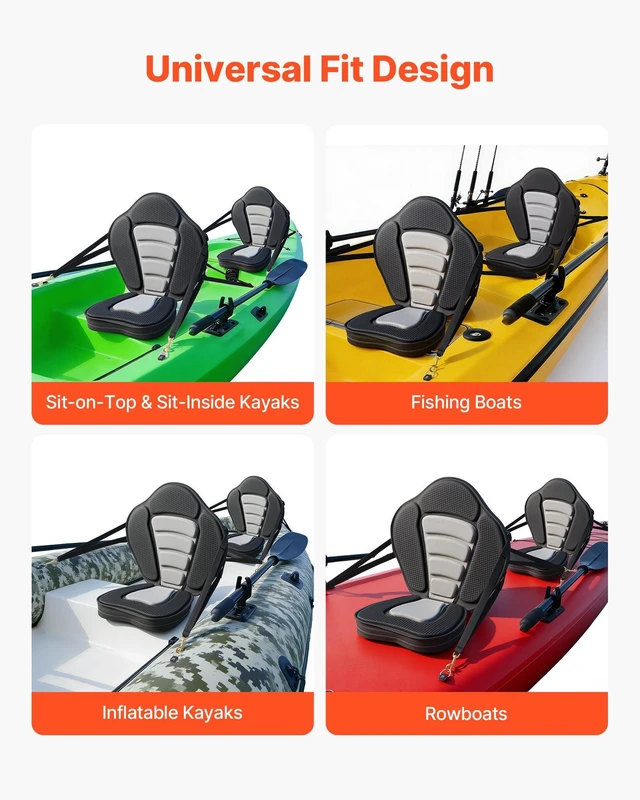Alt view image 5 of 8 - VEVOR Kayak Seat, 2 Pack 2" Thick, Universal Paddle Board Seat with Back Support, Sit-on-Top Soft Padded Cushion with Storage Bag & Adjustable Straps for SUP, Canoe, Fishing Boat, Inflatable Kayak