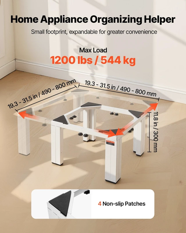 Alt view image 3 of 8 - VEVOR Laundry Pedestal, 12 in Height, Washer and Dryer Pedestals with 1200 lbs Weight Load Capacity, 18.7-31 in Adjustable, Non-Slip Feet, Heavy-duty Steel Washing Machine Stand Universal Fit, White