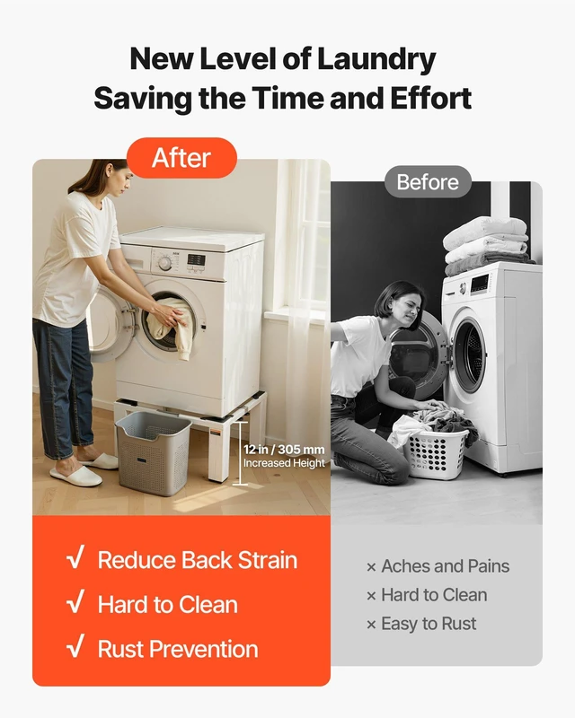 Alt view image 4 of 8 - VEVOR Laundry Pedestal, 12 in Height, Washer and Dryer Pedestals with 1200 lbs Weight Load Capacity, 18.7-31 in Adjustable, Non-Slip Feet, Heavy-duty Steel Washing Machine Stand Universal Fit, White
