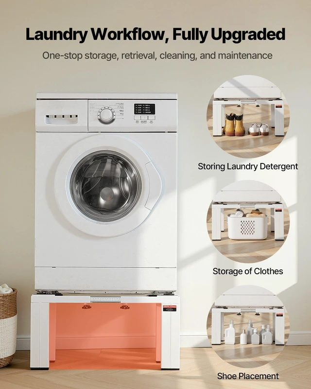 Alt view image 7 of 8 - VEVOR Laundry Pedestal, 12 in Height, Washer and Dryer Pedestals with 1200 lbs Weight Load Capacity, 18.7-31 in Adjustable, Non-Slip Feet, Heavy-duty Steel Washing Machine Stand Universal Fit, White