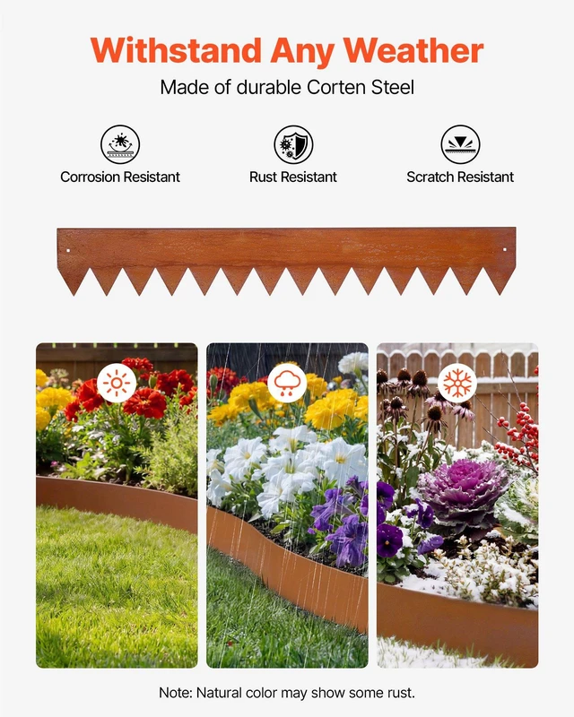 Alt view image 2 of 8 - VEVOR Corten Steel Landscape Edging, 6-Pack 40 x 6 Inch Metal Edging for Landscaping with 8 Connecting Plates, Bendable Metal Garden Edge Border for Flower Bed, Yard Pathway, Rust