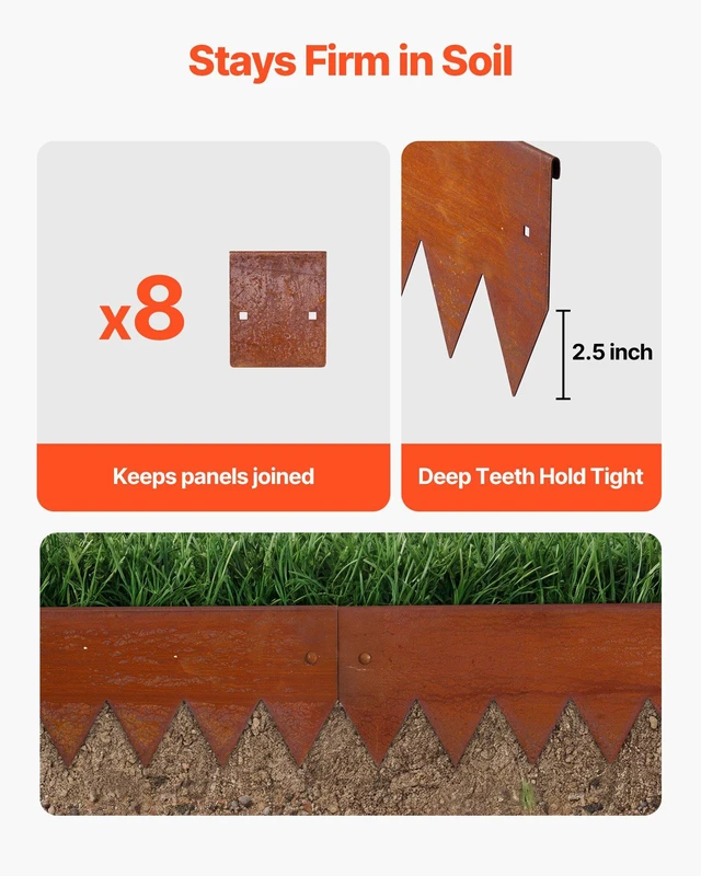 Alt view image 3 of 8 - VEVOR Corten Steel Landscape Edging, 6-Pack 40 x 6 Inch Metal Edging for Landscaping with 8 Connecting Plates, Bendable Metal Garden Edge Border for Flower Bed, Yard Pathway, Rust