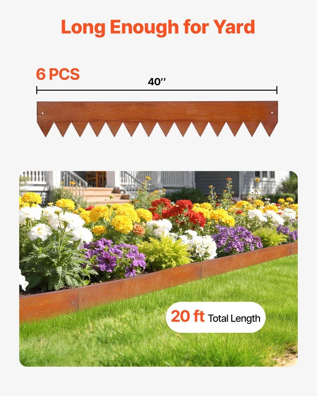 Alt view image 4 of 8 - VEVOR Corten Steel Landscape Edging, 6-Pack 40 x 6 Inch Metal Edging for Landscaping with 8 Connecting Plates, Bendable Metal Garden Edge Border for Flower Bed, Yard Pathway, Rust