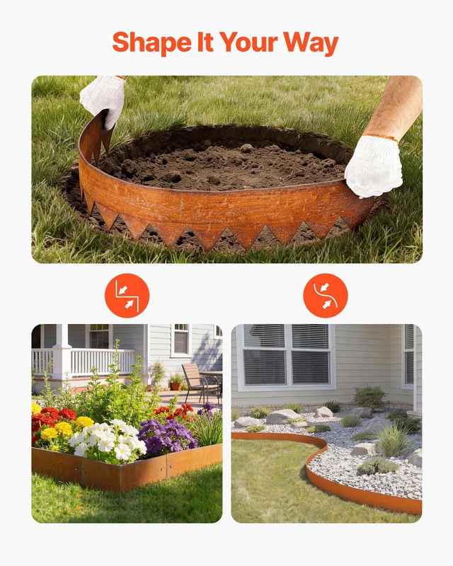 Alt view image 5 of 8 - VEVOR Corten Steel Landscape Edging, 6-Pack 40 x 6 Inch Metal Edging for Landscaping with 8 Connecting Plates, Bendable Metal Garden Edge Border for Flower Bed, Yard Pathway, Rust