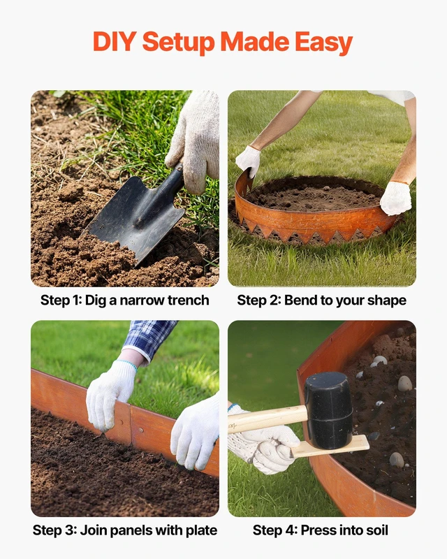 Alt view image 6 of 8 - VEVOR Corten Steel Landscape Edging, 6-Pack 40 x 6 Inch Metal Edging for Landscaping with 8 Connecting Plates, Bendable Metal Garden Edge Border for Flower Bed, Yard Pathway, Rust