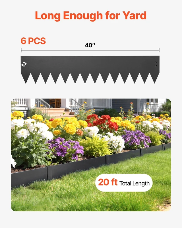 Alt view image 4 of 8 - VEVOR Galvanized Steel Landscape Edging, 6-Pack 40 x 8 Inch Metal Edging for Landscaping with 6 Mounting Clips, Bendable Metal Garden Edge Border for Flower Bed, Yard Pathway, Black