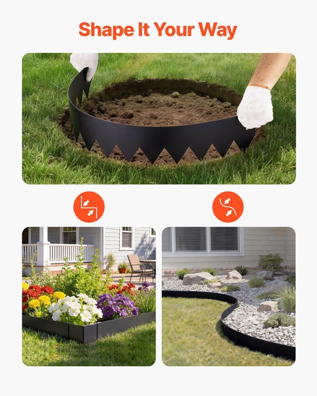 Alt view image 5 of 8 - VEVOR Galvanized Steel Landscape Edging, 6-Pack 40 x 8 Inch Metal Edging for Landscaping with 6 Mounting Clips, Bendable Metal Garden Edge Border for Flower Bed, Yard Pathway, Black