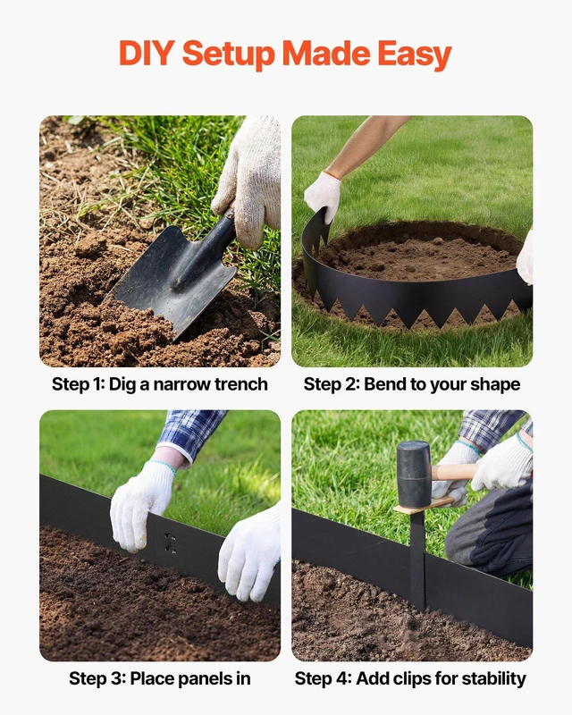 Alt view image 6 of 8 - VEVOR Galvanized Steel Landscape Edging, 6-Pack 40 x 8 Inch Metal Edging for Landscaping with 6 Mounting Clips, Bendable Metal Garden Edge Border for Flower Bed, Yard Pathway, Black