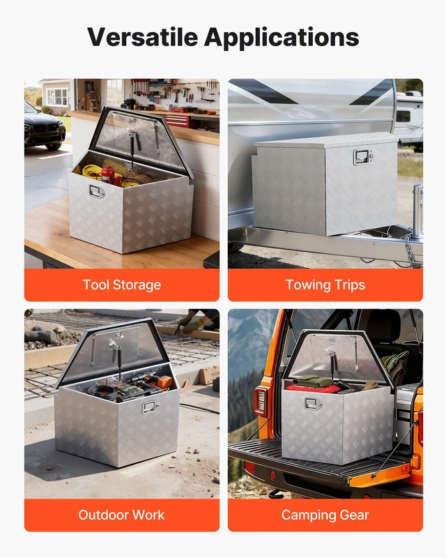 Alt view image 6 of 8 - VEVOR Trailer Tongue Box, 29" x 16.1" x 18" Aluminum Trailer Tongue Tool Box, Heavy Duty Storage Organizer with Lock & Keys, Utility Tool Chest for Pickup Truck Bed, RV, SUV, Off-Road Vehicle, Silver