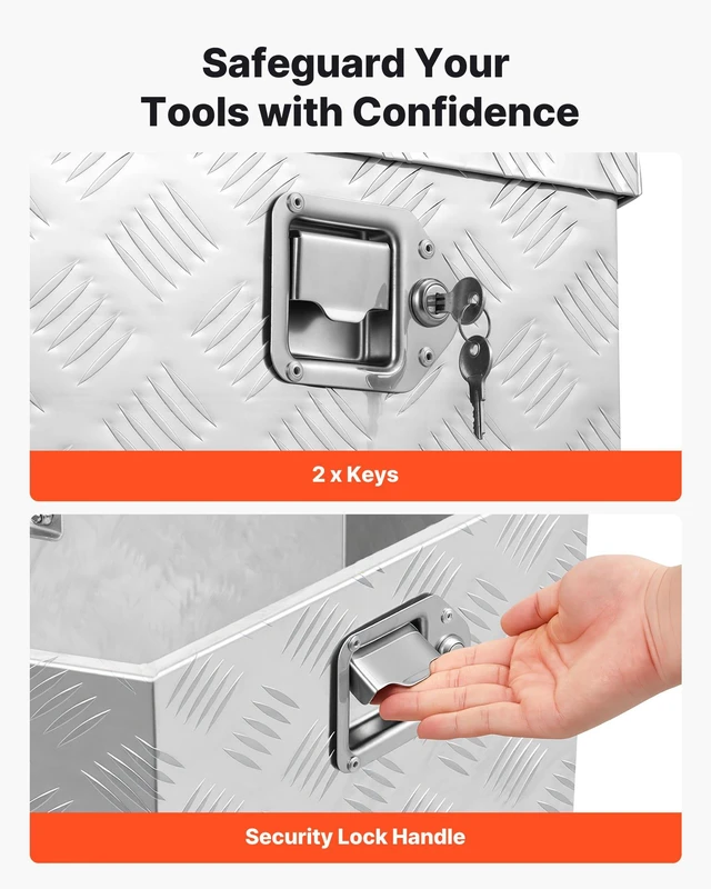 Alt view image 4 of 8 - VEVOR Trailer Tongue Box, 29" x 16.1" x 18" Aluminum Trailer Tongue Tool Box, Heavy Duty Storage Organizer with Lock & Keys, Utility Tool Chest for Pickup Truck Bed, RV, SUV, Off-Road Vehicle, Silver