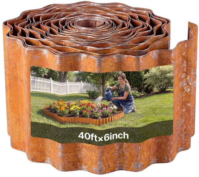 Main image of VEVOR Carbon Steel Landscape Edging, 40 ft x 6 in Steel Edging for Landscaping with Gloves, Easy-to-Install Bendable Metal Strips, Metal Garden Edge Border for Flower Bed, Yard Pathway, Rust