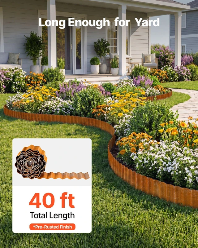 Alt view image 3 of 8 - VEVOR Carbon Steel Landscape Edging, 40 ft x 6 in Steel Edging for Landscaping with Gloves, Easy-to-Install Bendable Metal Strips, Metal Garden Edge Border for Flower Bed, Yard Pathway, Rust