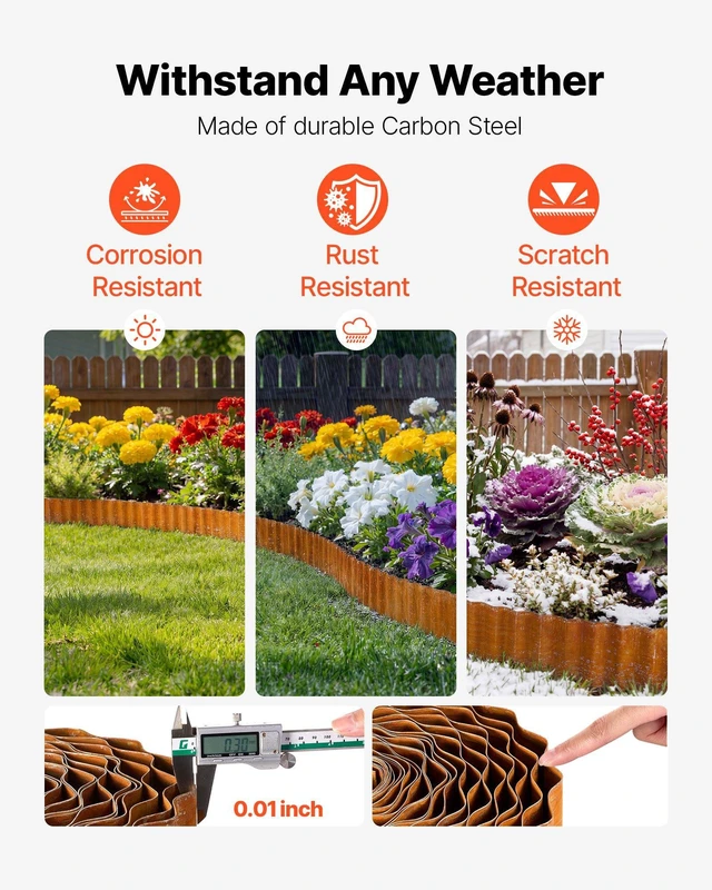 Alt view image 2 of 8 - VEVOR Carbon Steel Landscape Edging, 40 ft x 6 in Steel Edging for Landscaping with Gloves, Easy-to-Install Bendable Metal Strips, Metal Garden Edge Border for Flower Bed, Yard Pathway, Rust