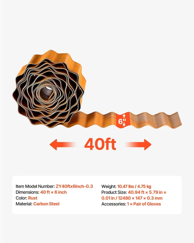 Alt view image 7 of 8 - VEVOR Carbon Steel Landscape Edging, 40 ft x 6 in Steel Edging for Landscaping with Gloves, Easy-to-Install Bendable Metal Strips, Metal Garden Edge Border for Flower Bed, Yard Pathway, Rust