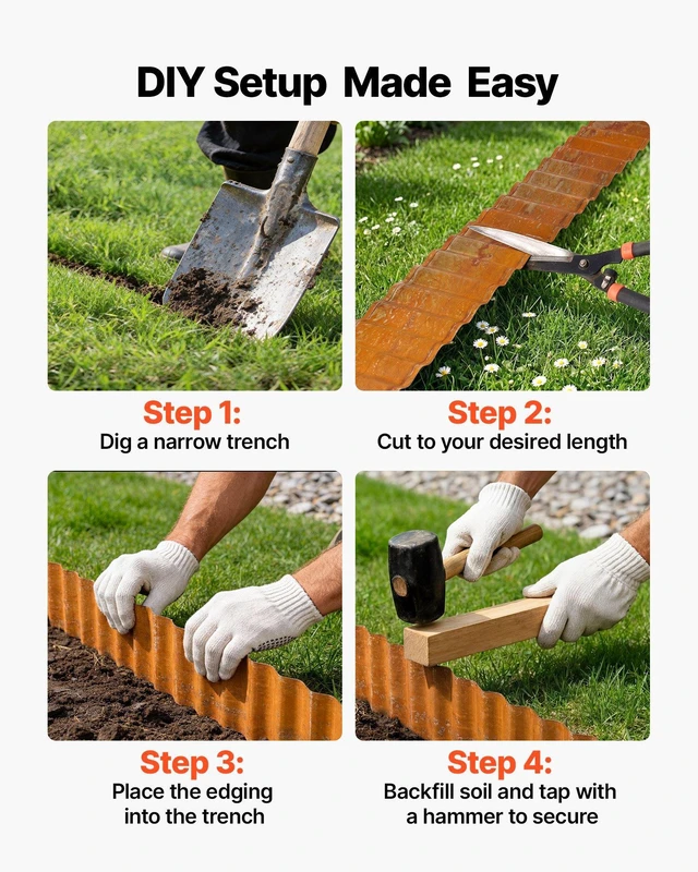 Alt view image 5 of 8 - VEVOR Carbon Steel Landscape Edging, 40 ft x 6 in Steel Edging for Landscaping with Gloves, Easy-to-Install Bendable Metal Strips, Metal Garden Edge Border for Flower Bed, Yard Pathway, Rust