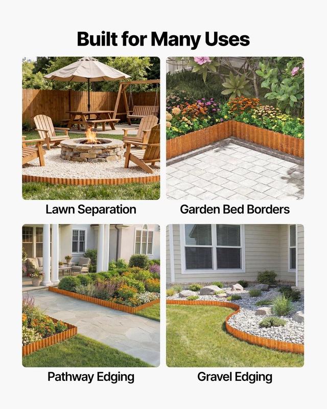 Alt view image 6 of 8 - VEVOR Carbon Steel Landscape Edging, 40 ft x 6 in Steel Edging for Landscaping with Gloves, Easy-to-Install Bendable Metal Strips, Metal Garden Edge Border for Flower Bed, Yard Pathway, Rust