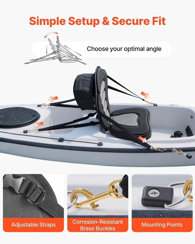 Alt view image 4 of 8 - VEVOR Kayak Seat, 1 Pack 2.6" Thick, Universal Paddle Board Seat with Back Support, Sit-on-Top Soft Padded Cushion with Storage Bag & Adjustable Straps for SUP, Canoe, Fishing Boat, Inflatable Kayak