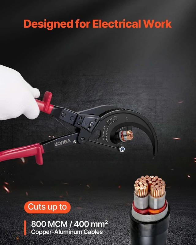 Alt view image 2 of 8 - VEVOR Ratcheting Cable Cutter, Spring Steel Blades with Insulated Handles, Quick-Release Button, Heavy Duty Ratchet Cable Wire Cutter for Cutting Copper & Aluminum Cables Up to 800 MCM / 400 mm²