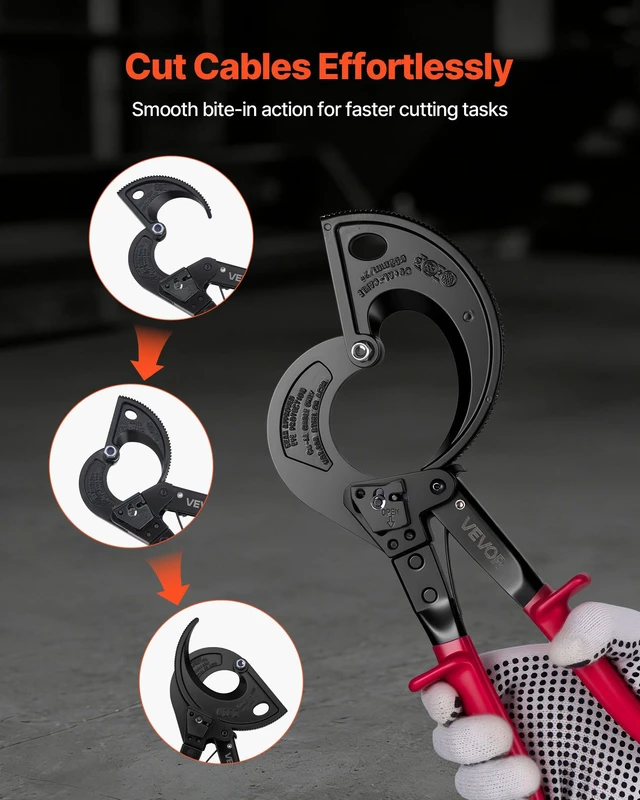 Alt view image 6 of 8 - VEVOR Ratcheting Cable Cutter, Spring Steel Blades with Insulated Handles, Quick-Release Button, Heavy Duty Ratchet Cable Wire Cutter for Cutting Copper & Aluminum Cables Up to 800 MCM / 400 mm²