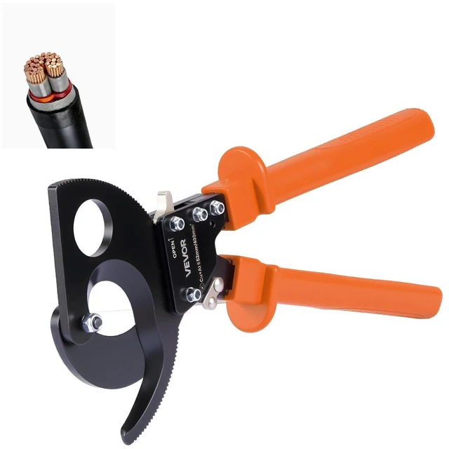 Main image of VEVOR Ratcheting Cable Cutter, Spring Steel Blades with PVC-Coated Handles, Quick-Release Button, Heavy Duty Ratchet Cable Wire Cutter for Cutting Copper & Aluminum Cables Up to 800 MCM / 400 mm²