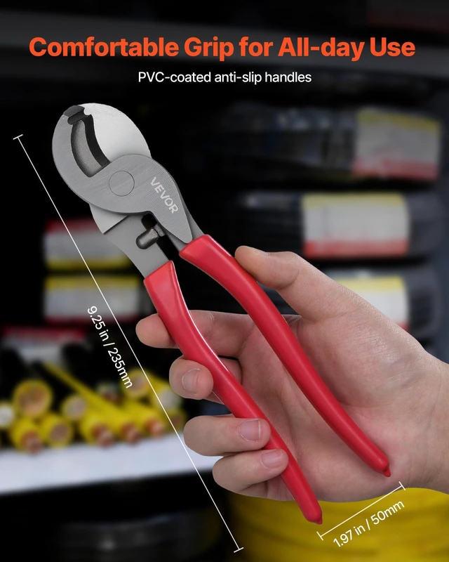 Alt view image 4 of 8 - VEVOR High Leverage Cable Cutter, 9-1/4 in Compact, Forged Blades and PVC-Coated Handles, Heavy Duty Cable Cutting Pliers Tool for 4/0 AWG Aluminum, 2/0 AWG Soft Copper and 100-Pair 24AWG Comm Cables