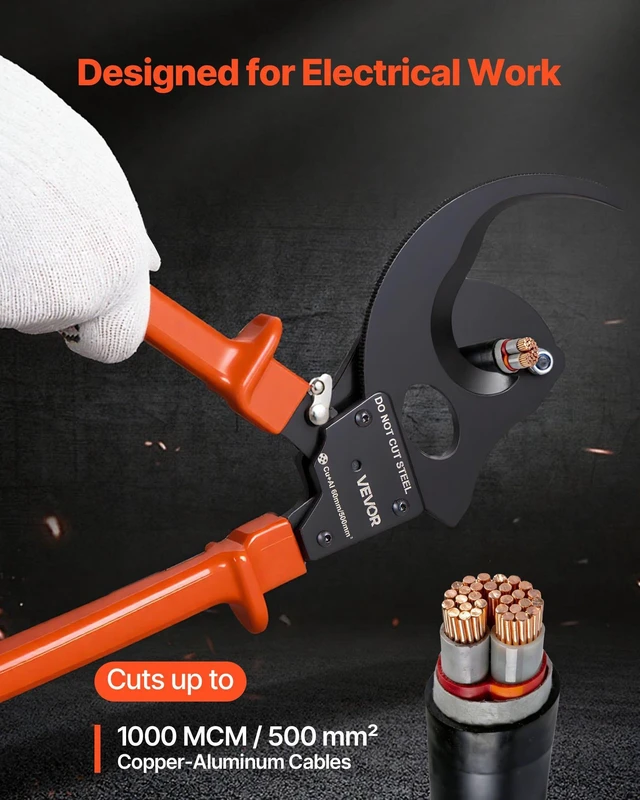 Alt view image 2 of 8 - VEVOR Ratcheting Cable Cutter, Spring Steel Blades with PVC-Coated Handles, Quick-Release Button, Heavy Duty Ratchet Cable Wire Cutter for Cutting Copper & Aluminum Cables Up to 1000 MCM / 500 mm²