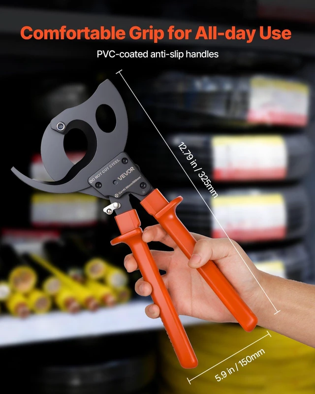 Alt view image 5 of 8 - VEVOR Ratcheting Cable Cutter, Spring Steel Blades with PVC-Coated Handles, Quick-Release Button, Heavy Duty Ratchet Cable Wire Cutter for Cutting Copper & Aluminum Cables Up to 1000 MCM / 500 mm²