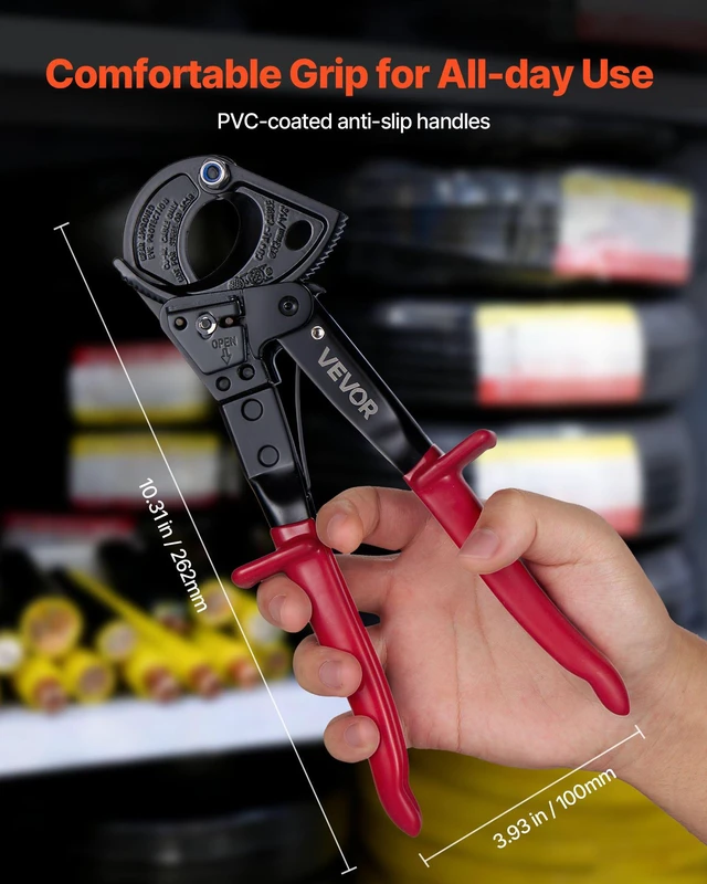 Alt view image 5 of 8 - VEVOR Ratcheting Cable Cutter, Spring Steel Blades with PVC-Coated Handles, Quick-Release Button, Heavy Duty Ratchet Cable Wire Cutter for Cutting Copper & Aluminum Cables Up to 474 MCM / 240 mm²