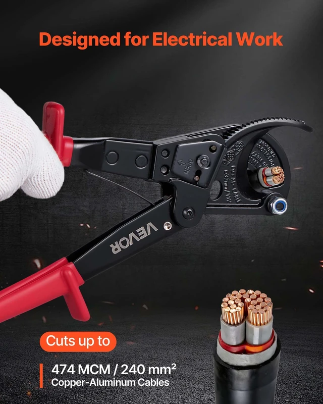 Alt view image 2 of 8 - VEVOR Ratcheting Cable Cutter, Spring Steel Blades with PVC-Coated Handles, Quick-Release Button, Heavy Duty Ratchet Cable Wire Cutter for Cutting Copper & Aluminum Cables Up to 474 MCM / 240 mm²
