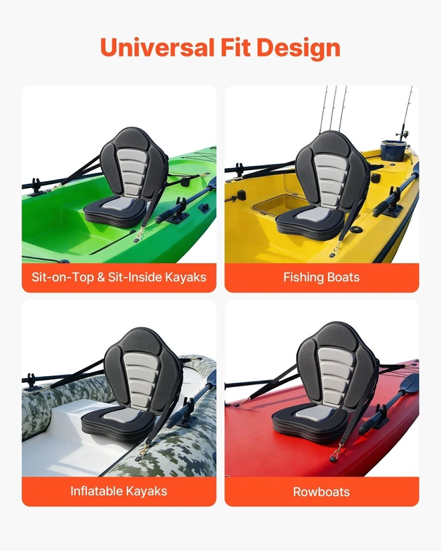 Alt view image 5 of 8 - VEVOR Kayak Seat, 1 Pack 2.6" Thick, Universal Paddle Board Seat with Back Support, Sit-on-Top Soft Padded Cushion with Storage Bag & Adjustable Straps for SUP, Canoe, Fishing Boat, Inflatable Kayak