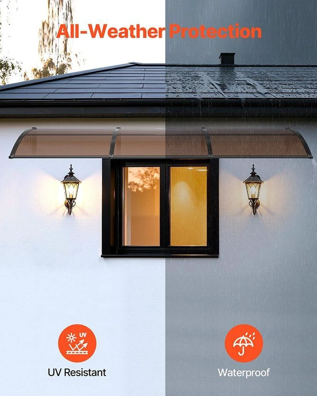 Alt view image 3 of 8 - VEVOR Awnings for Door Entrance, 38 x 117 in, Exterior Front Door Window Awnings with Drainage & ABS Bracket, Rain Snow Sun Protection, Overhang Polycarbonate Door Canopy for Porch Patio, Brown