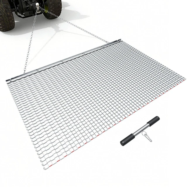 Main image of VEVOR Drag Harrow, 5 x 3 ft, High-Efficiency Chain Harrow Rake, ATVs UTVs Tractors Attachments, Durable Galvanized Steel Mesh Drag Mat with Towing Chain, for Gravel Driveway Ruts Farm Field Leveling