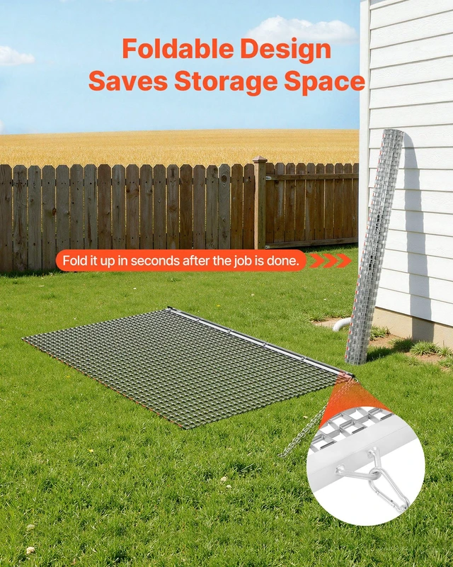 Alt view image 5 of 8 - VEVOR Drag Harrow, 5 x 3 ft, High-Efficiency Chain Harrow Rake, ATVs UTVs Tractors Attachments, Durable Galvanized Steel Mesh Drag Mat with Towing Chain, for Gravel Driveway Ruts Farm Field Leveling
