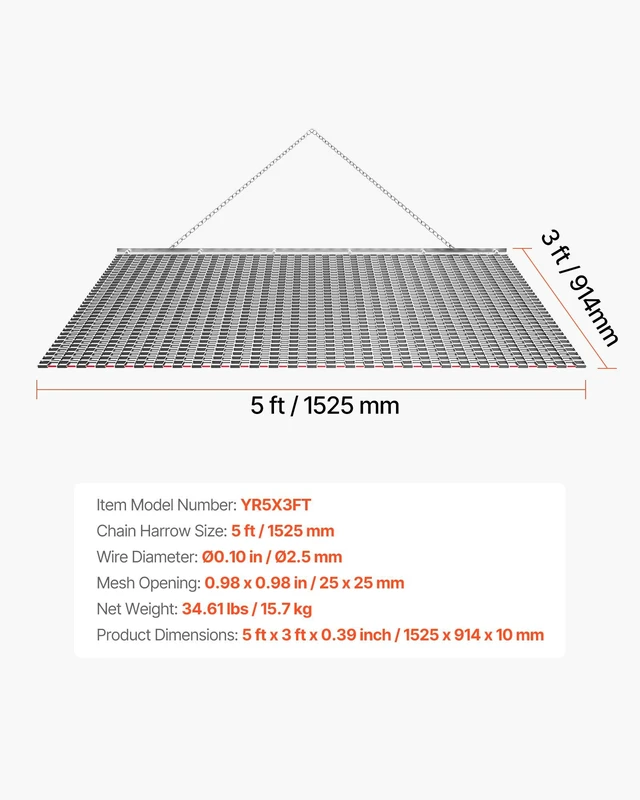 Alt view image 7 of 8 - VEVOR Drag Harrow, 5 x 3 ft, High-Efficiency Chain Harrow Rake, ATVs UTVs Tractors Attachments, Durable Galvanized Steel Mesh Drag Mat with Towing Chain, for Gravel Driveway Ruts Farm Field Leveling