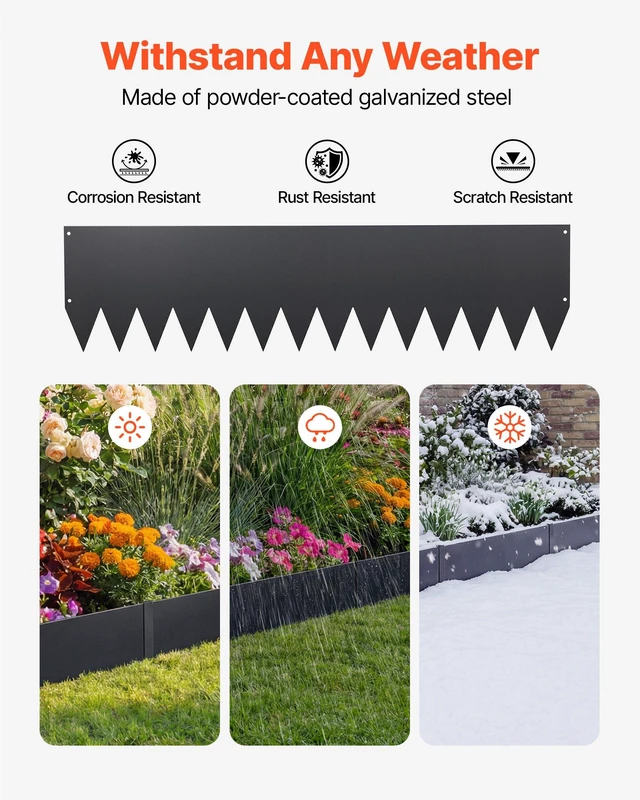 Alt view image 2 of 8 - VEVOR Galvanized Steel Landscape Edging, 6-Pack 40 x 10 Inch Metal Edging for Landscaping with 8 Mounting Clips, Heavy Duty Metal Garden Edge Border for Flower Bed, Yard Pathway, Black