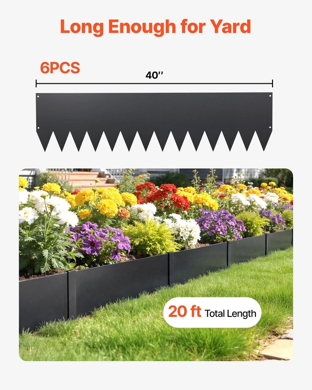Alt view image 4 of 8 - VEVOR Galvanized Steel Landscape Edging, 6-Pack 40 x 10 Inch Metal Edging for Landscaping with 8 Mounting Clips, Heavy Duty Metal Garden Edge Border for Flower Bed, Yard Pathway, Black