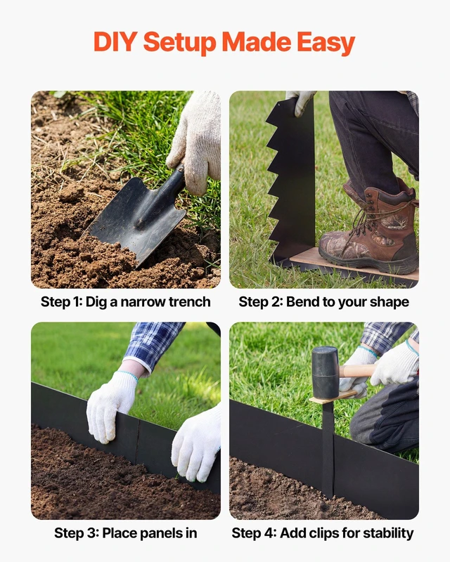 Alt view image 5 of 8 - VEVOR Galvanized Steel Landscape Edging, 6-Pack 40 x 10 Inch Metal Edging for Landscaping with 8 Mounting Clips, Heavy Duty Metal Garden Edge Border for Flower Bed, Yard Pathway, Black