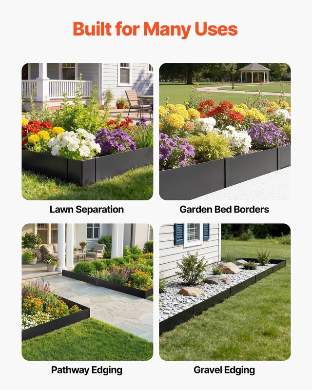 Alt view image 6 of 8 - VEVOR Galvanized Steel Landscape Edging, 6-Pack 40 x 10 Inch Metal Edging for Landscaping with 8 Mounting Clips, Heavy Duty Metal Garden Edge Border for Flower Bed, Yard Pathway, Black