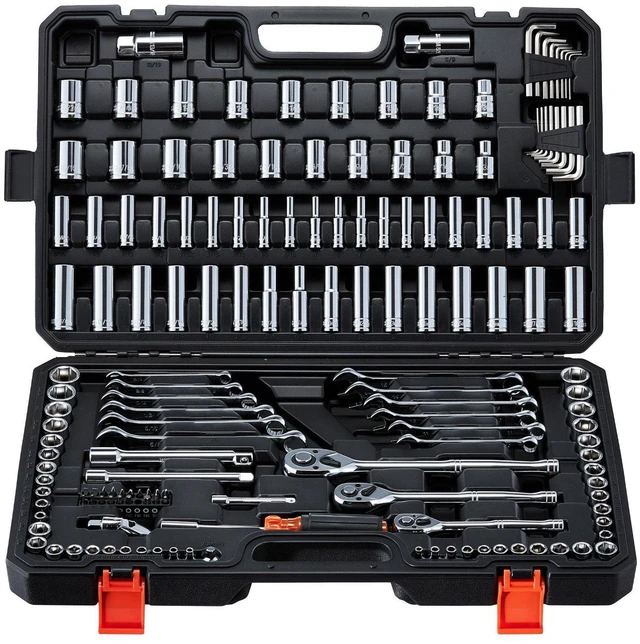 Main image of VEVOR Mechanics Tool Set, 159-Piece Mechanic Tool Kit, 1/4 in, 3/8 in, and 1/2 in Drive, SAE and Metric Socket Set, Wrenches, Screwdriver Bits, Accessories, and Storage Case, for Automotive Repair